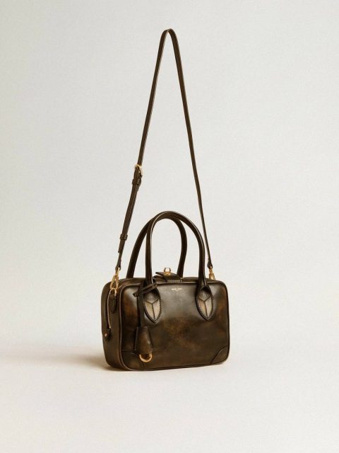 Crossbody Bags Golden Goose Black Vita Bag In Black Distressed Leather With Gold Details Women - Image 4