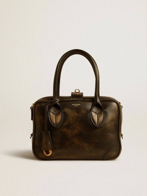 Crossbody Bags Golden Goose Black Vita Bag In Black Distressed Leather With Gold Details Women