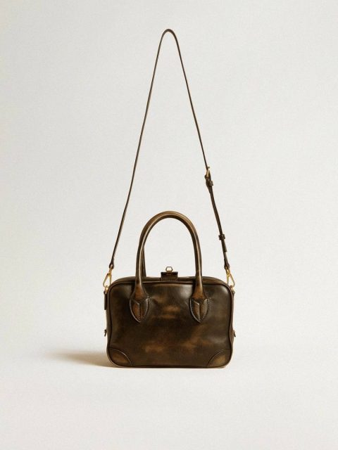 Crossbody Bags Golden Goose Black Vita Bag In Black Distressed Leather With Gold Details Women - Image 5