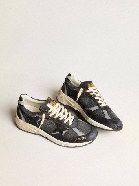 Dad-Star Golden Goose Men Men's Dad-Star In Dark Blue Mesh And Suede With Black Star - Image 2