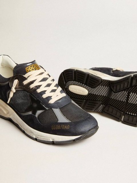 Dad-Star Golden Goose Men Men's Dad-Star In Dark Blue Mesh And Suede With Black Star - Image 3