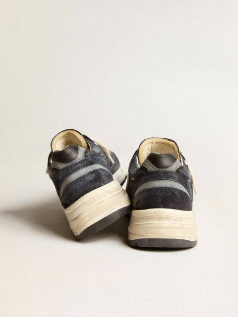 Dad-Star Golden Goose Men Men's Dad-Star In Dark Blue Mesh And Suede With Black Star - Image 4