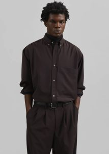 Dalton Wool Blend Shirt - Brown Tops The Frankie Shop Brown Men - Image 5