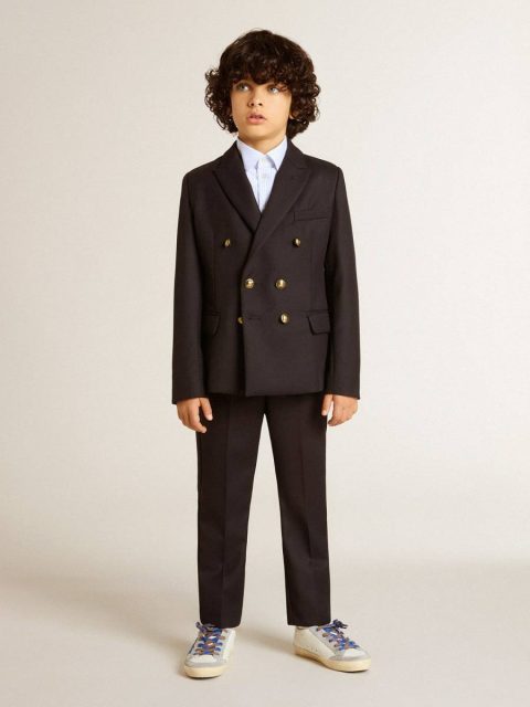 Dark Blue Boys' Dark Blue Wool Pants Bottomwear Selection (4-12 Years) Golden Goose Kids - Image 3