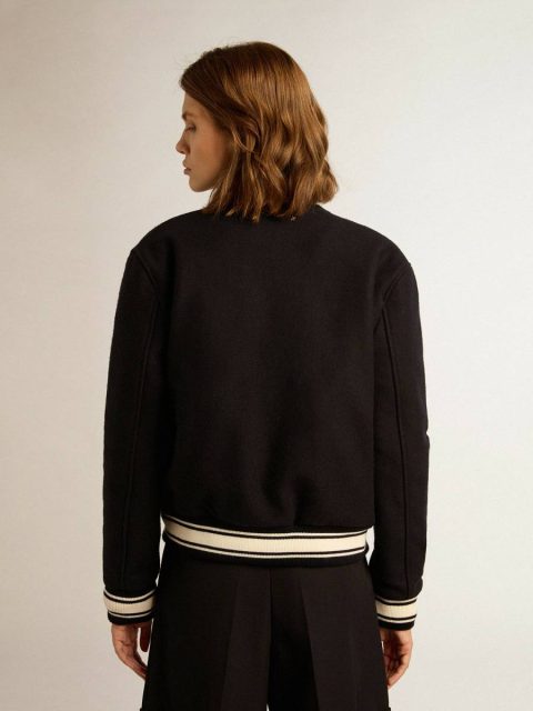 Dark Blue Coats & Jackets Women's Bomber Jacket In Dark Blue Wool With White Details Women Golden Goose - Image 4