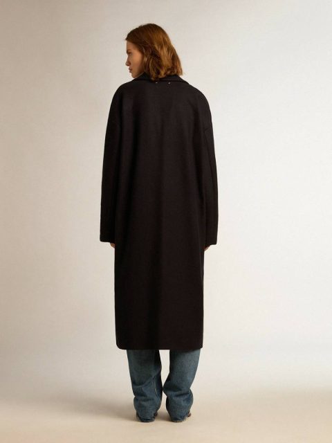 Dark Blue Coats & Jackets Women's Single-Breasted Cocoon Coat In Dark Blue Wool With Gold Button Golden Goose Women - Image 4