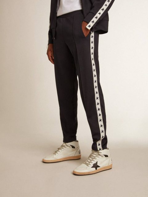 Dark Blue Men Golden Goose Jeans & Pants Dark Blue Joggers With Contrasting Strip And Stars - Image 2