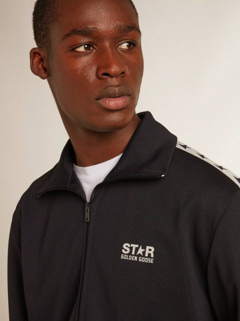 Dark Blue Sweatshirts Golden Goose Men Dark Blue Sweatshirt With White Strip And Contrasting Blue Stars - Image 2