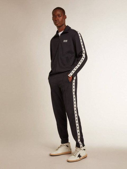 Dark Blue Sweatshirts Golden Goose Men Dark Blue Sweatshirt With White Strip And Contrasting Blue Stars - Image 3