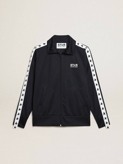 Dark Blue Sweatshirts Golden Goose Men Dark Blue Sweatshirt With White Strip And Contrasting Blue Stars