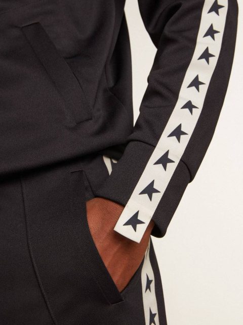 Dark Blue Sweatshirts Golden Goose Men Dark Blue Sweatshirt With White Strip And Contrasting Blue Stars - Image 5