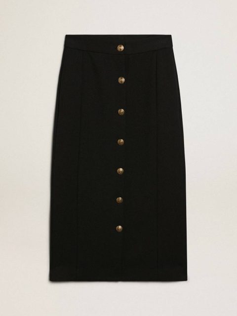 Dark Blue Women Women's Pencil Skirt In Dark Blue Wool With Gold Heraldic Buttons Golden Goose Skirts & Shorts