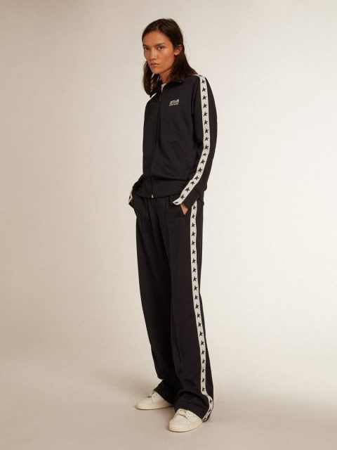 Dark Blue Zipped Sweatshirt With White Strip And Contrasting Stars Dark Blue Women Sweatshirts Golden Goose - Image 3