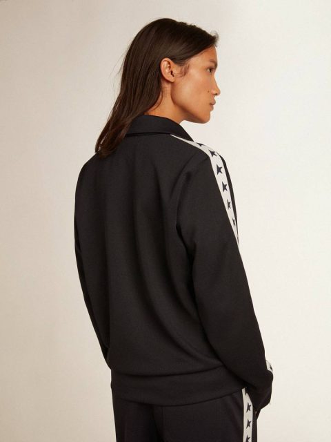 Dark Blue Zipped Sweatshirt With White Strip And Contrasting Stars Dark Blue Women Sweatshirts Golden Goose - Image 4