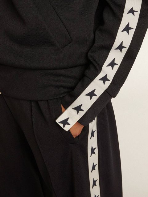 Dark Blue Zipped Sweatshirt With White Strip And Contrasting Stars Dark Blue Women Sweatshirts Golden Goose - Image 5