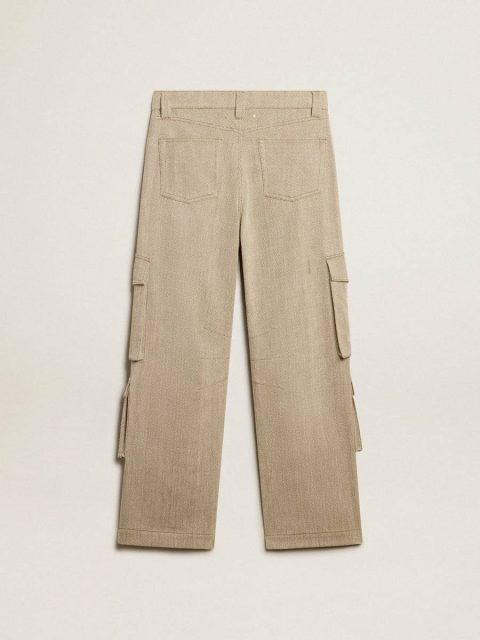 Dark Olive Jeans & Pants Golden Goose Women Women's Dark Olive-Colored Cotton Cargo Pants With A Herringbone Design - Image 5