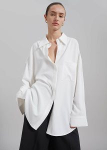 Della Midweight Button Up Shirt - White The Frankie Shop White Women Tops - Image 3