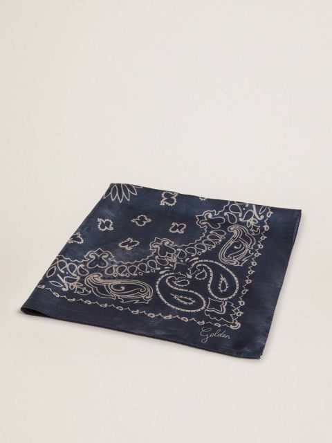 Denim Blue Women Silks & Scarves Golden Goose Denim-Blue Golden Collection Scarf With Paisley Pattern