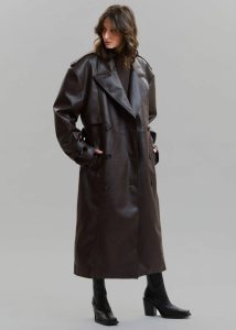 Diana Faux Leather Trench Coat - Java Outerwear The Frankie Shop Brown Women