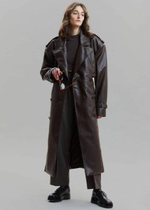 Diana Faux Leather Trench Coat - Java Outerwear The Frankie Shop Brown Women - Image 3