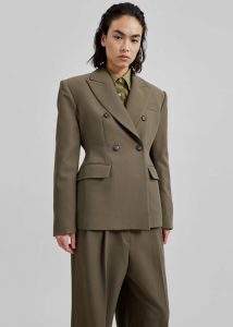 Dina Double Breasted Blazer - Khaki Women Outerwear Green The Frankie Shop - Image 2