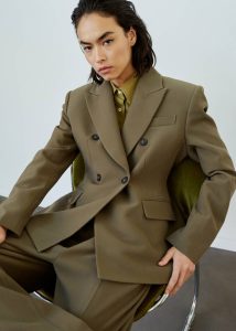 Dina Double Breasted Blazer - Khaki Women Outerwear Green The Frankie Shop