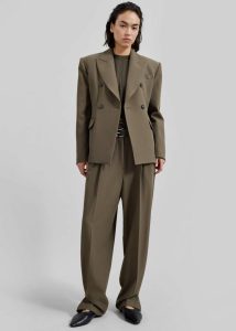 Dina Double Breasted Blazer - Khaki Women Outerwear Green The Frankie Shop - Image 3