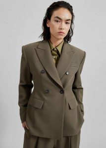 Dina Double Breasted Blazer - Khaki Women Outerwear Green The Frankie Shop - Image 4