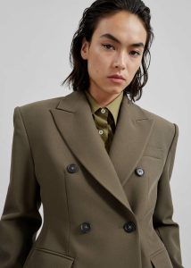 Dina Double Breasted Blazer - Khaki Women Outerwear Green The Frankie Shop - Image 5