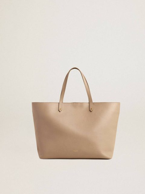 Dove Gray Women Shoulder Bags Golden Goose Dove-Gray Pasadena Bag In Smooth Leather With Gold Logo