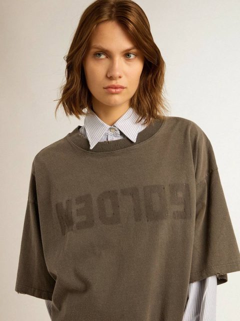 Dresses & Jumpsuits Women's Gray T-Shirt Dress With Distressed Treatment Women Anthracite Gray Golden Goose - Image 2