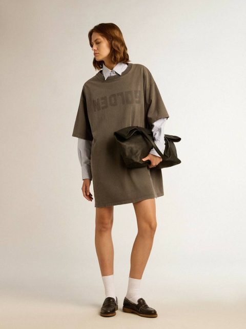 Dresses & Jumpsuits Women's Gray T-Shirt Dress With Distressed Treatment Women Anthracite Gray Golden Goose - Image 3