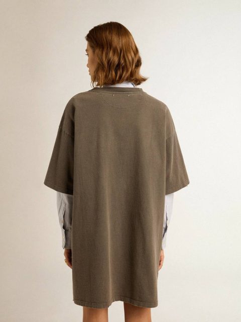 Dresses & Jumpsuits Women's Gray T-Shirt Dress With Distressed Treatment Women Anthracite Gray Golden Goose - Image 4