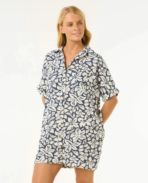 Dresses & Rompers Women Rip Curl Las Dalias Short Sleeve Shirt Dress - Image 2