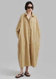 Dresses The Frankie Shop Beige Women Kason Oversized Shirt Dress - Sahara - Image 3