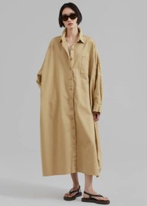 Dresses The Frankie Shop Beige Women Kason Oversized Shirt Dress - Sahara - Image 4