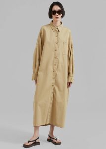 Dresses The Frankie Shop Beige Women Kason Oversized Shirt Dress - Sahara - Image 5