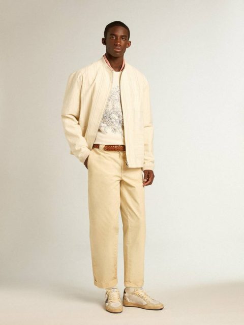 Ecru-Colored Cotton Jacket With Zip Fastening Coats & Jackets Golden Goose Men - Image 3