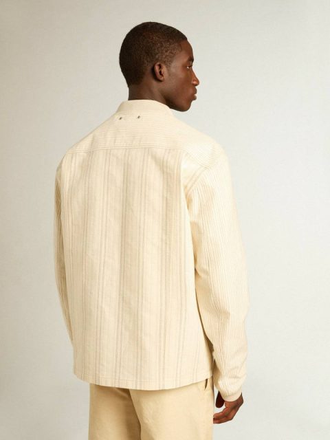 Ecru-Colored Cotton Jacket With Zip Fastening Coats & Jackets Golden Goose Men - Image 4