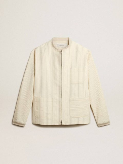 Ecru-Colored Cotton Jacket With Zip Fastening Coats & Jackets Golden Goose Men
