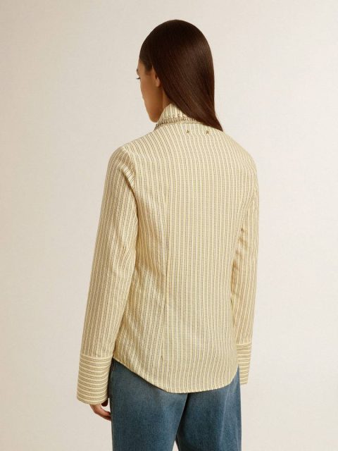 Ecru Shirt With Stripes And Embroidered Crystals Golden Goose Women Ecru And Black Shirts - Image 4