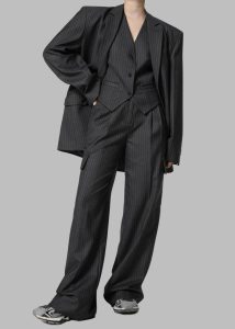 Elise Cargo Trousers - Grey/White Pinstripe The Frankie Shop Grey Women Bottoms