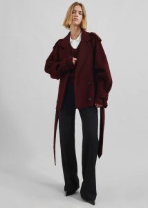 Elys Short Wool Trench - Burgundy Women Outerwear Red The Frankie Shop - Image 2