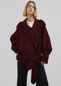 Elys Short Wool Trench - Burgundy Women Outerwear Red The Frankie Shop