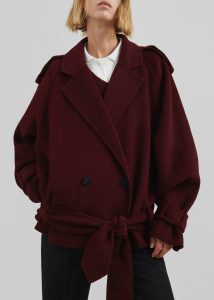 Elys Short Wool Trench - Burgundy Women Outerwear Red The Frankie Shop - Image 5