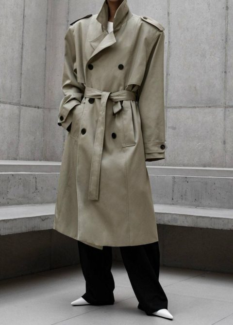 Eugene Trench Coat - Pale Khaki Outerwear The Frankie Shop Women Green - Image 3