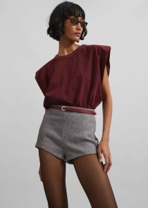 Eva Padded Shoulder Muscle T-Shirt - Burgundy Tops Red The Frankie Shop Women - Image 3