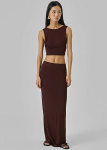 Evangeline Cropped Tank - Brown The Frankie Shop Women Brown Tops