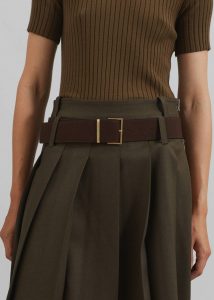 Evro Suede Leather Belt - Brown/Gold Belts The Frankie Shop Brown Women - Image 2