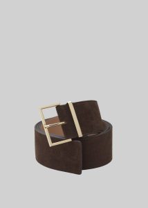 Evro Suede Leather Belt - Brown/Gold Belts The Frankie Shop Brown Women